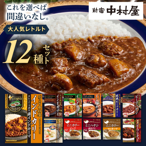 新宿 中村屋 レトルト 食べ比べ セット ( Aセット 12種 ) レトルトカレー カレー レトルト食品 常温 詰め合わせ 時短 レンジ 調理 人気 洋食 ビーフカレー 数量限定 贈答 保存 保存食 ストック 非常用 非常食 老舗 レンチン レンジ  579416 - 茨城県牛久市