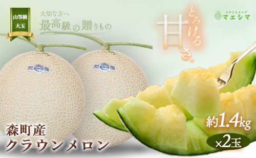 クラウンメロン【上（山等級）】大玉（1.4kg前後）2玉入り 果物 フルーツ メロン青肉 最高峰 上品な甘み とろける 柔らかな食感 高級メロン ブランド ブランドメロン デザート おやつ おもてなし  580118 - 静岡県森町