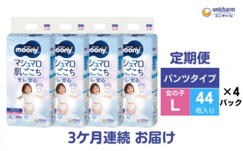 おむつ 定期便 3ヶ月連続お届け ムーニーマン ユニ・チャーム ユニチャーム 女の子用 Lサイズ 44枚 × 4袋 適応体重 9-14kg パンツタイプ ハイウエスト 定期 3回 オムツ 紙おむつ 赤ちゃん ベビー ベビー用品 日用品 香川県 観音寺市 581091 - 香川県観音寺市