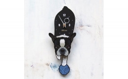 【ふるさと納税】D-056B1 フレンチブル(白黒)-犬の振り子時計 骨