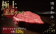 【博多和牛】ヒレ×シャトーブリアンステーキ520ｇ ステーキ 牛 肉 和牛 食べ比べ セット 2種 ヒレ ヒレ肉 シャトーブリアン A5ランク 美味しい 4枚 2T8