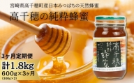T-11 【3ヶ月定期便】日本みつばち 高千穂の純粋蜂蜜 300g×2本 セット