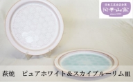 [№5226-0637]萩焼 ピュアホワイト＆スカイブルーリム皿