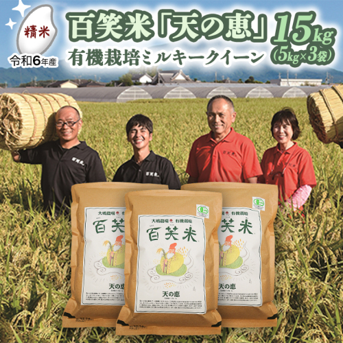 【 精米 】 百笑米 「 天の恵 」 有機栽培 ミルキークイーン 15kg (5kg×3袋) 米 コメ 茨城県 単一米 [AC021ci] 605031 - 茨城県筑西市