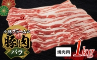三重県 亀山市 豚肉 バラ 1kg 小林ファームが愛情こめて育てた三元豚（焼肉用） F23N-455
