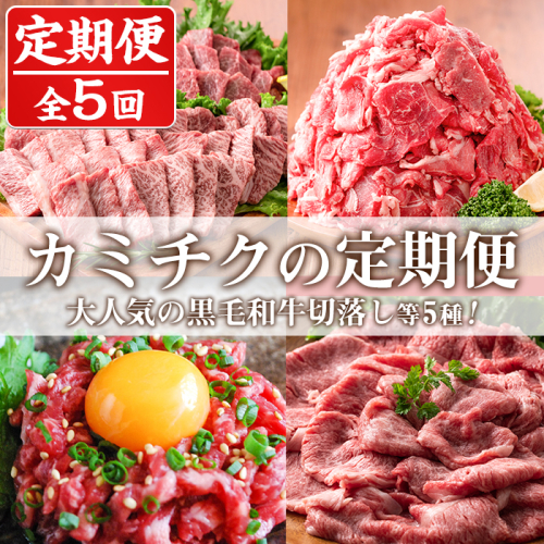 No.958 ＜定期便・全5回(連続)＞カミチクの定期便！大人気の黒毛和牛切落しやすき焼きしゃぶしゃぶ、上村牛ユッケなど人気の返礼品5種！【カミチク】 605938 - 鹿児島県日置市