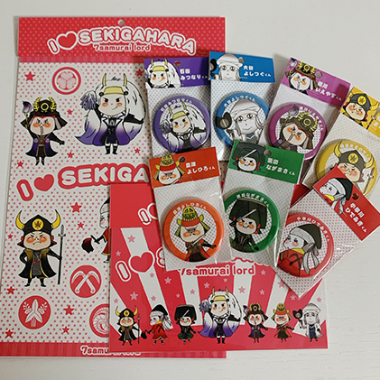 関ケ原七武将キャラクター缶バッチ7種類&シール2種類セット