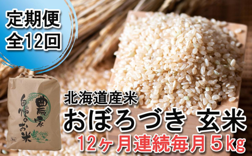 ＜ 定期便 12回 ＞ 北海道産 希少米 おぼろづき 玄米 5kg 毎月 12回 612266 - 北海道新ひだか町