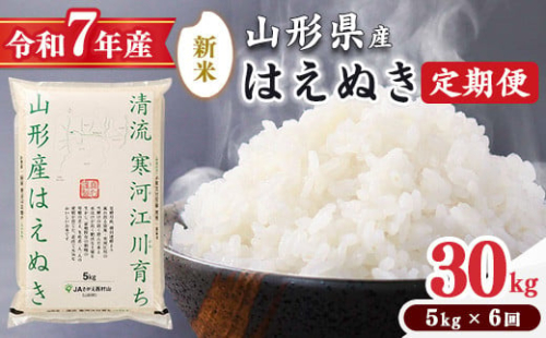 ＜2025年12月下旬開始＞【令和7年産 定期便】 はえぬき計30kg！お米 定期便（5kg×6回）！清流寒河江川育ち 山形産はえぬき 2025年産　098-C-JA022-202512下