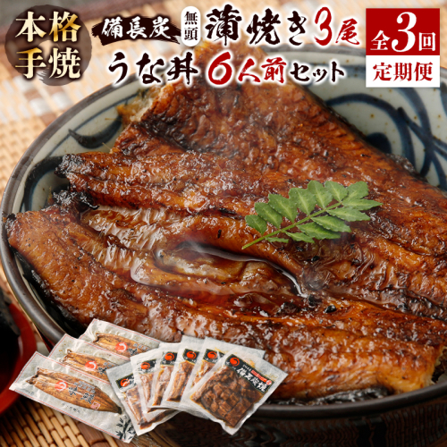 <4ヵ月に1回お届け>新仔!味鰻の本格手焼備長炭蒲焼3尾(無頭)・うな丼6人前セット×3回定期便【F102-2311】 61352 - 宮崎県新富町