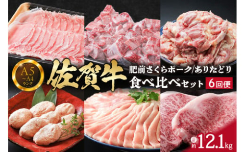 佐賀牛 肥前さくらポーク ありたどり 食べ比べセット 6回便 12.1kg ヒレ ロース モモ ハンバーグ ステーキ J666