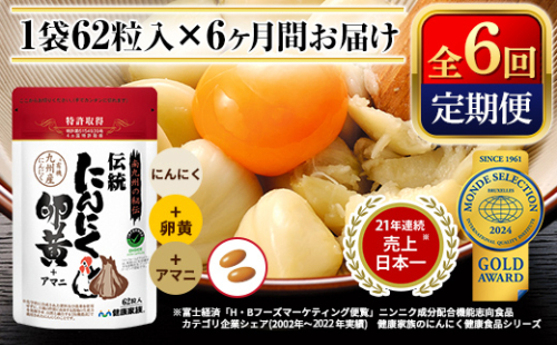 F0-007 《定期便・全6回》伝統にんにく卵黄＋アマニ・スタンドタイプ(1袋62粒入)(総合計6袋)【健康家族】霧島市 サプリメント サプリ 健康食品 栄養補助食品 618874 - 鹿児島県霧島市