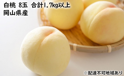  桃［2023年先行予約］白桃 8玉 合計1.7kg以上 化粧箱入り 岡山県産 619182 - 岡山県浅口市
