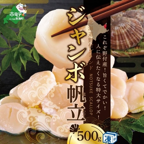 北海道 野付産 漁協直送 冷凍 ホタテ 貝柱 ジャンボホタテ500g 濃厚な旨味と甘み （ほたて ホタテ 帆立 貝柱 ホタテ貝柱 大玉 大粒 北海道 別海 野付 ふるさと納税） 619772 - 北海道別海町