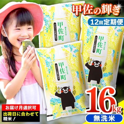 令和7年産【定期便12ヶ月】『甲佐の輝き』無洗米16kg×12ヶ月（5kg×2袋、6kg×1袋）【2026年1月より配送月選択可！】／出荷日に合わせて精米 - 国産 白米 無洗米 お米 ブレンド米 複数原料米 訳あり 厳選 マイスター 生活応援 ひのひかり 森のくまさん おすすめ 定期便 熊本県 甲佐町【価格改定ZN】 620443 - 熊本県甲佐町