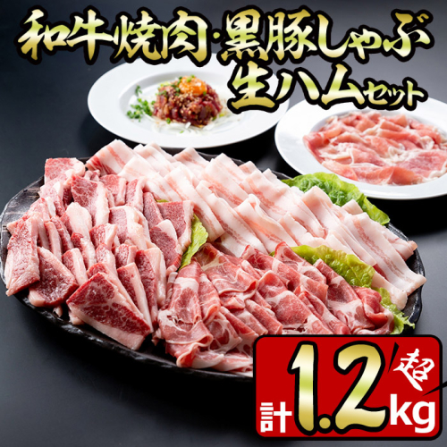 No.453 和牛焼肉と黒豚しゃぶしゃぶと生ハムの贅沢セット(5種・合計1.2kg以上) 鹿児島県産 牛肉 カルビ 豚肉 バラ肉 肩ロース ロース バーベキュー BBQ 詰め合わせ【やきにく茶屋和昇】 62187 - 鹿児島県日置市
