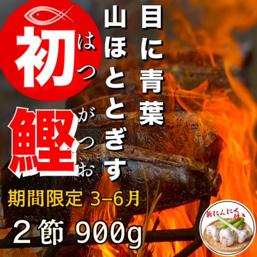 【四国一小さなまち】  ★数量限定★ 令和６年３月中旬発送開始 ≪ヤマシン≫ 初鰹のわら焼きタタキ ２節　※新にんにく１玉付き※ 623983 - 高知県田野町