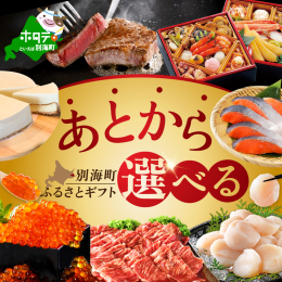 今年のふるさと納税として、とりあえずの寄附に最適！ 『忙しくて 選ぶ時間がない』という方も、返礼品は欲しい時に、後日ゆっくり選択できます。 ホタテやいくらをはじめとする人気の海産物や、別海牛やチーズケ