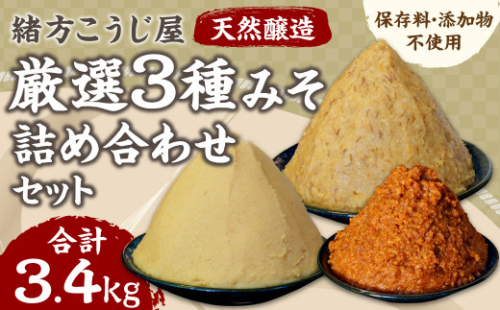 緒方こうじ屋 詰め合わせ セット 3種 合計約3.4kg 特製合みそ 米スリみそ 長期熟成みそ 味噌 631456 - 熊本県水俣市