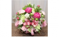 ＜ピンク系:バラ、トルコキキョウ+季節のお花＞生花アレンジメント【1379827】