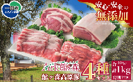 [定期便 全12回]岩手県産 豚肉 4種 セット 1kg×12回 12kg 豚 国産豚 無添加 ブランド豚 館ヶ森高原豚 豚バラ ロース 肩ロース ウデ モモ 国産 食べ比べ 詰め合わせ とんかつ 生姜焼き 焼肉 BBQ 薄切り 定期便 定期 人気 小分け 惣菜 おかず 岩手県産 岩手県 一関市