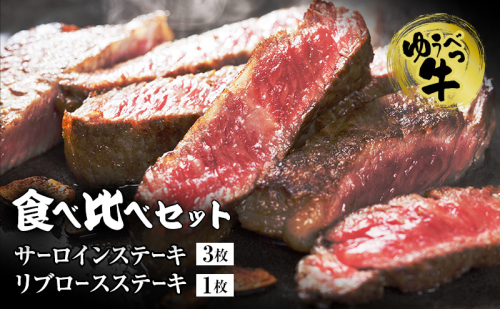 北海道産 ゆうべつ牛 ステーキセット 約590g（サーロインステーキ3枚、リブロースステーキ1枚） サーロイン リブロース ステーキ肉 お肉 牛肉 赤身 冷凍 湧別牛 冷凍 国産 遺伝子 オホーツク 焼肉 バーベキュー  64197 - 北海道湧別町
