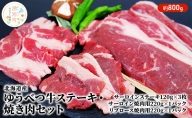北海道産 ゆうべつ牛 ステーキ・焼き肉セット B 約800g 赤身 牛肉 冷凍 湧別牛 冷凍 国産 遺伝子 オホーツク