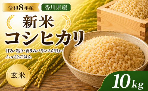 令和8年産新米　香川県産コシヒカリ10kg(玄米) お米 ライス ご飯 ブランド米 銘柄米 お弁当 おにぎり 食卓 産地直送 主食 炭水化物 和食 国産 日本産 エコファーマー認定農家  644459 - 香川県東かがわ市