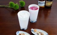 夕食を楽しませてくれる しん窯青花のパールシェルグラス(2個）と楕円小皿（2枚） の４点セット 小島芳栄堂 A55-72