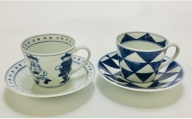 A45-133 使いやすい青花のそば型コーヒー碗皿2個セット 小島芳栄堂