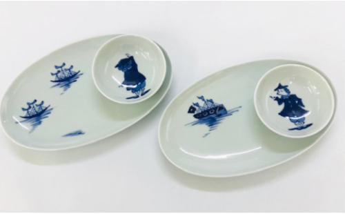 青花 絵変り楕円皿（24cm）とボウルのセット（2枚組） 小島芳栄堂 A35-219 649915 - 佐賀県有田町