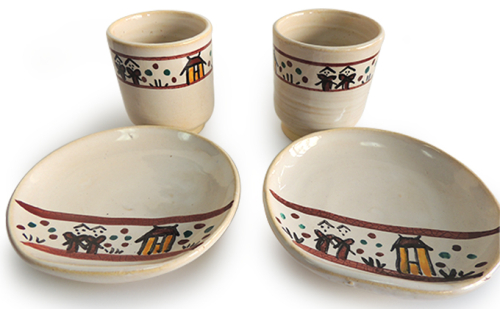 奈良絵湯呑２客と奈良絵皿2客 民芸品 工芸品 食器  6501 - 奈良県大和郡山市