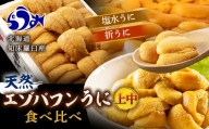 北海道知床羅臼産天然エゾバフンうに（上中）食べ比べ2枚（折うに120g1枚・塩水うに100g1枚） UNI-0107