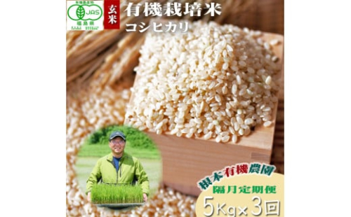 【令和6年産】南相馬 コシヒカリ 定期便 5kg 5キロ 3回 15kg 15キロ JAS 有機米 根本有機農園 玄米 コメ ブランド米 福島 福島県産 低温貯蔵庫 送料無料 旨い ふるさと納税 オンライン申請【3004901】
