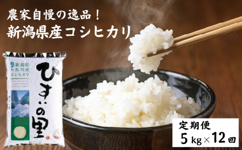 令和6年産新米予約【定期便】新潟県産コシヒカリ『ひすいの里』5kg×12ヶ月 計60kg 米・食味鑑定士お墨付き 精米したてを発送 農家自慢の特選米 糸魚川 白米 毎月配送 2024年産【米 お米 コメ ブランド米 ご飯 ライス ふるさと納税米 お弁当 おにぎり 5キロ 精米 食品 こしひかり こめ 食品 人気 おすすめ 新潟県 12回 12か月 先行予約】