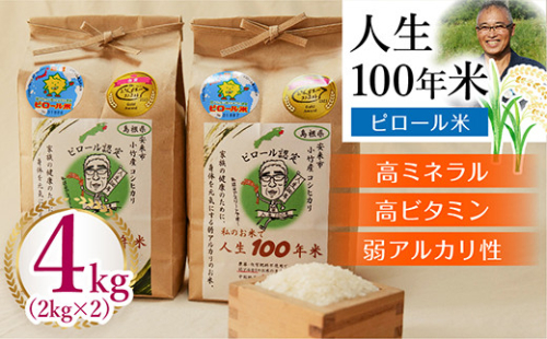 人生100年米（ピロール米） 4kg 令和6年産 【ピロール米 コシヒカリ 化学肥料不使用 農薬不使用 美味しい お米 ミネラル ビタミン 栄養豊富 健康 ごはん 島根県 安来市】