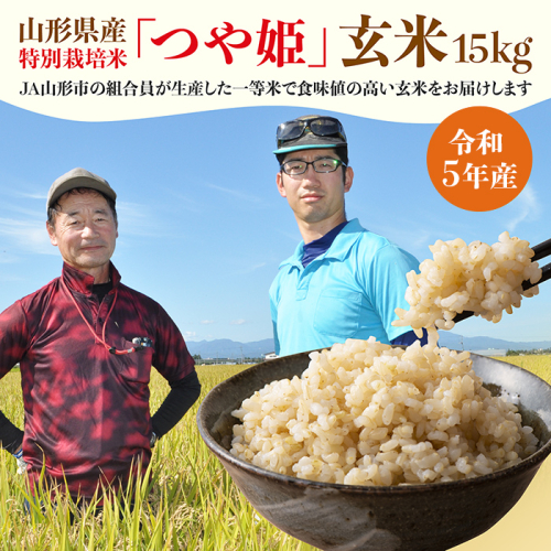 [令和5年産] JA山形市の「プレミアムつや姫」 玄米 (特別栽培米) 15kg FY22-573 664572 - 山形県山形市