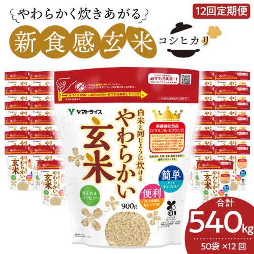 やわらかい玄米 900g×50袋　※定期便12回　小分け 米 こめ コメ ごはん 栄養豊富 簡単 便利 美容 健康 新食感 もちもち 安心安全なヤマトライス　H074-636 66862 - 愛知県碧南市