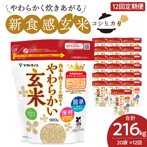 やわらかい玄米 900g×20袋　※定期便12回　小分け 米 こめ コメ ごはん 栄養豊富 簡単 便利 美容 健康 新食感 もちもち 安心安全なヤマトライス　H074-635 66873 - 愛知県碧南市