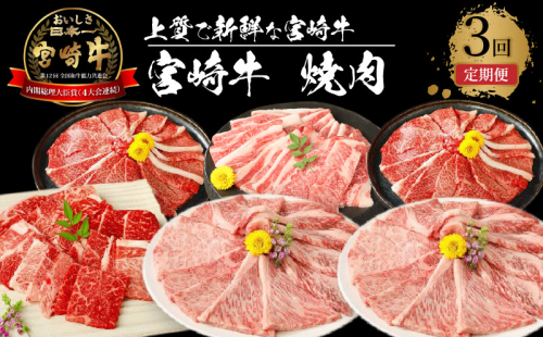 宮崎牛 焼肉3回定期便 K18_T013_6 673621 - 宮崎県木城町