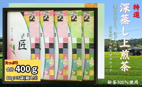 特選　深蒸し上煎茶《匠》平箱ギフト（80g×5袋） 67466 - 静岡県袋井市