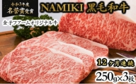 【12か月定期便】NAMIKI和牛ステーキ（250g×3枚／計9kg）　【02402-0213】