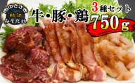 秘伝のみそだれ 牛・豚・鶏3種セット 計750g ／ 肉のささき 牛肉 豚肉 鶏肉  焼肉