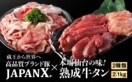 【訳あり】JAPAN X豚小間1.5kg&家庭用仙台牛タン（塩味）600g/計2.1kg【真空パック】【04152】