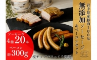 岩手県産豚肉使用　無添加ソーセージ 4種＋ベーコンセット　【03303-0092】