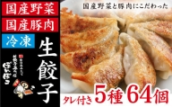 冷凍生餃子 5種類 64個 （餃子のタレ付）食べ比べセット！ 【生餃子専門店】/ 餃子 ギョーザセット 惣菜 おかず