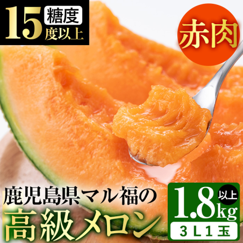 【13316】＜先行予約受付中！2021年4月20日～30日頃発送＞【赤肉】高級アールスメロン(3L大玉1玉、1.8-2.5kg)【マル福園芸組合】 69745 - 鹿児島県東串良町