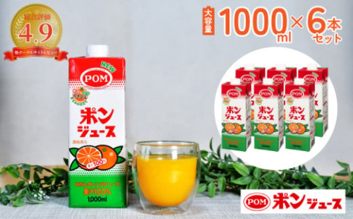 POMブランド代表品 果汁100％  ポンジュース 1000ml×６本セット 紙パック（口栓付）｜ ジュース  みかんジュース 環境配慮 SDGs プラスチック減 安全 POM 爽やか 香り オレンジ 果汁 酸味 甘味 バランス  温州みかん ブレンド コク 味わい 冷蔵庫 ドアポケット 出し入れしやすい スクエアタイプ キャップ付き ファミリーサイズ 子ども 茨城県 常陸太田市】