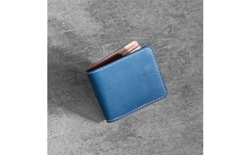 栃木レザー使用｜滑らか本革二つ折り財布｜Half wallet 01C｜ブルー｜minca（全7色） 700375 - 栃木県栃木市