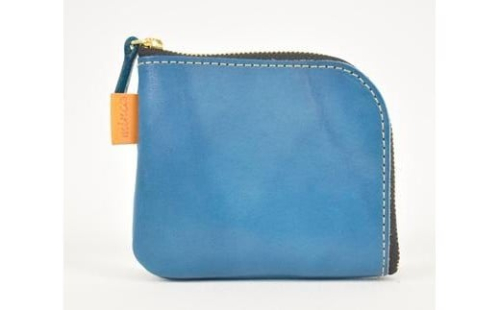 栃木レザー使用｜やわらか本革Lジップミニ財布｜Lzip wallet small 02｜ブルー｜minca（全7色） 700382 - 栃木県栃木市